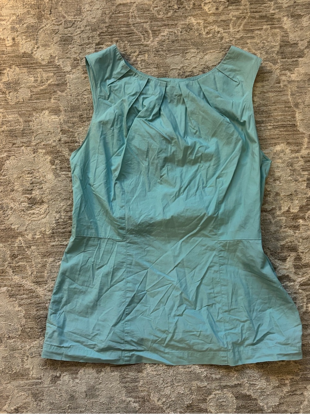 Sleeveless Pleat-Neck Tank Top in Aqua Blue